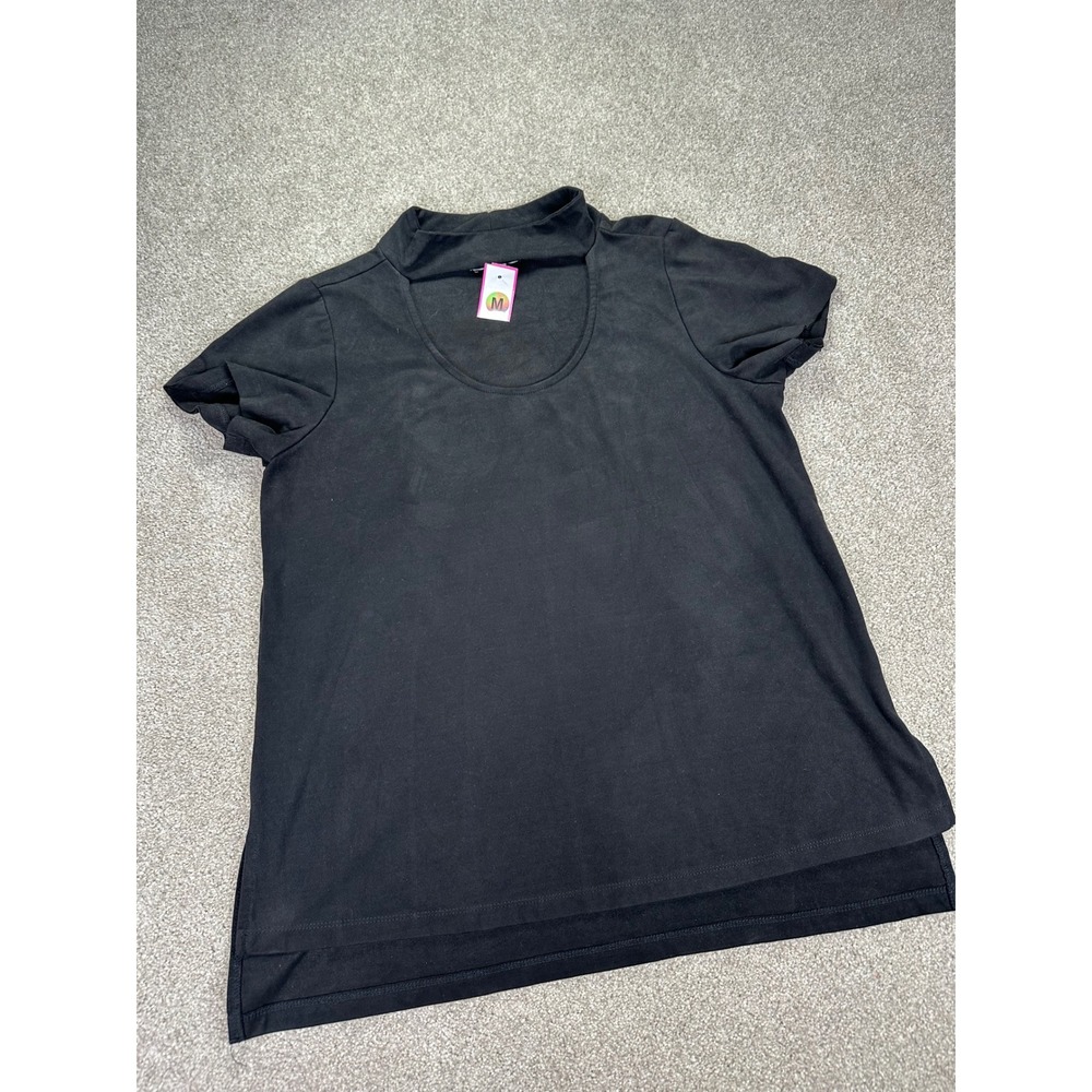 Listicle Women's‎ Black Mock Neck Short Sleeve Cutout T-Shirt Top M Gothic